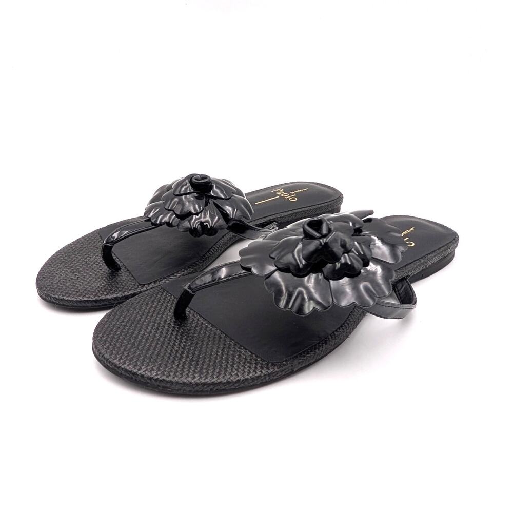 Linea Paolo Laurel Flower Sandals Open Toe Women's Black Size US7M EU37.5
